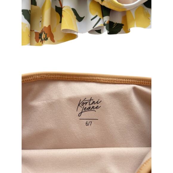 Kortni Jeane Yellow Floral Top + Toasted Brown Bottoms Swim Set Size 6/7 - Picture 5 of 5